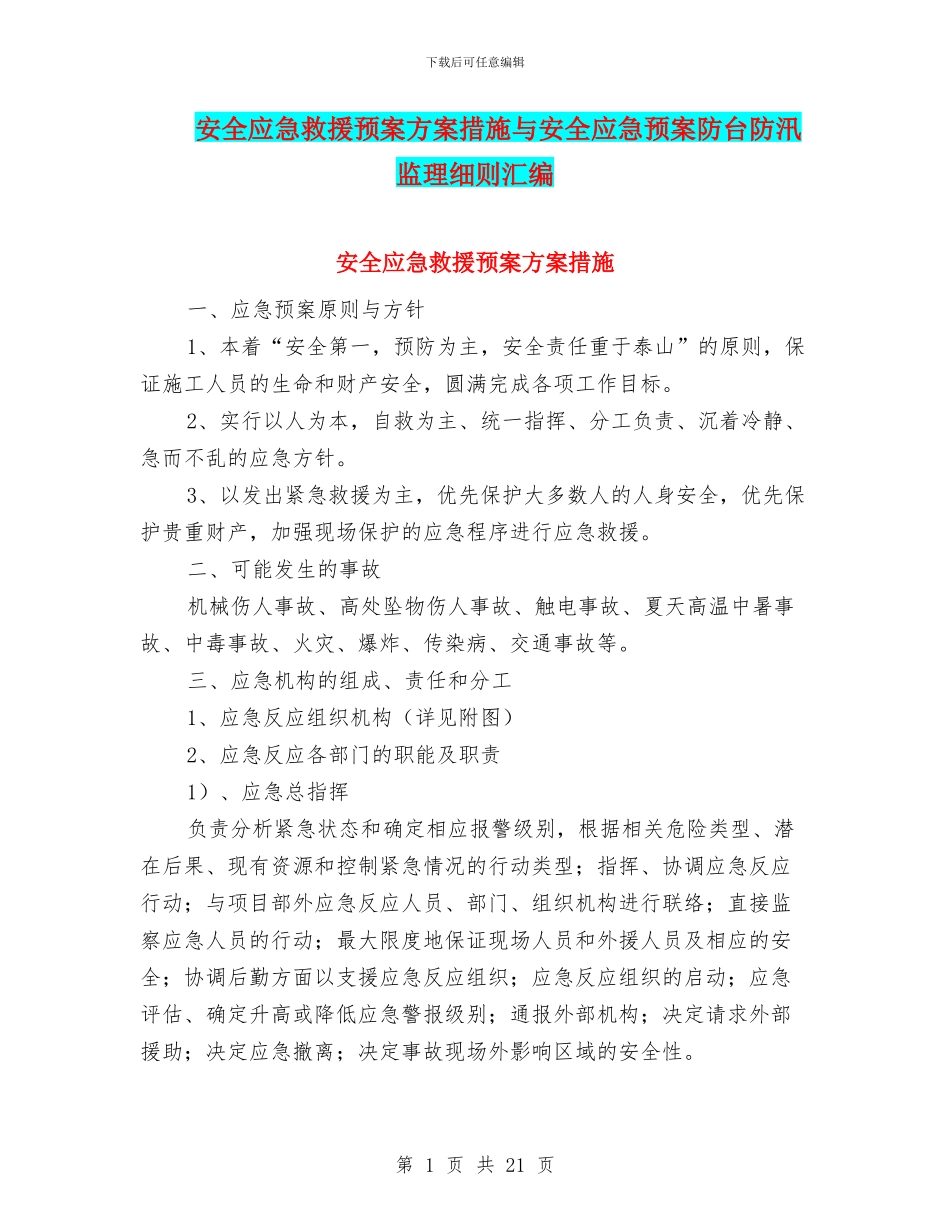 安全应急救援预案方案措施与安全应急预案防台防汛监理细则汇编_第1页