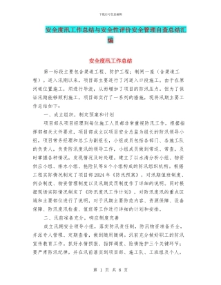 安全度汛工作总结与安全性评价安全管理自查总结汇编