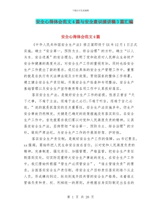 安全心得体会范文4篇与安全意识演讲稿3篇汇编