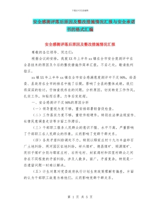 安全感测评落后原因及整改措施情况汇报与安全承诺书的格式汇编