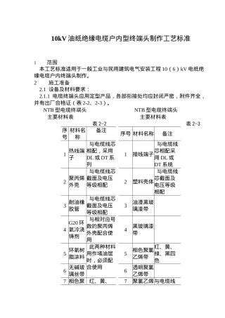 绝缘电缆户内型终端头制作工艺标准