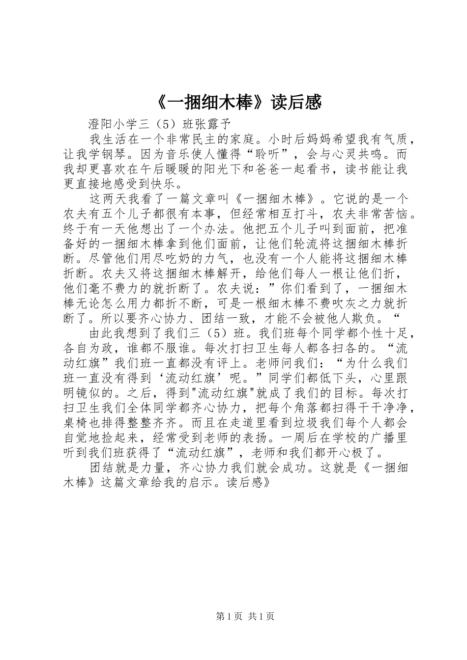 《一捆细木棒》读后感_第1页