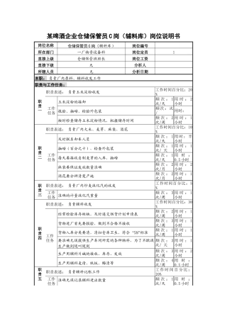 某啤酒企业仓储保管员c岗（辅料库）岗位说明书