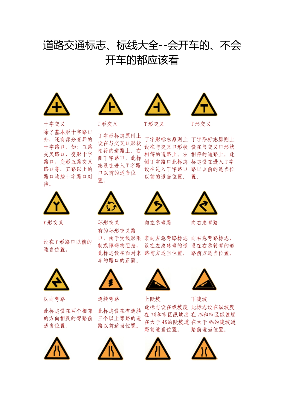 道路交通标志、标线大全--会开车的、不会开车的都应该看_第1页