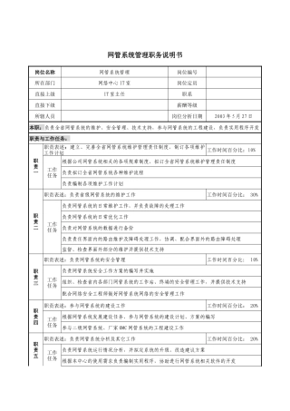 材料行业-网络中心IT室-网管系统管理岗位说明书