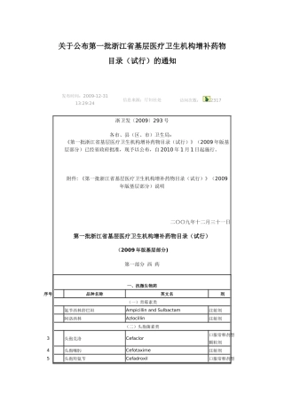 第一批浙江省基层医疗卫生机构增补药物目录150省增补