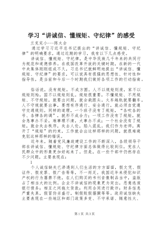 学习“讲诚信、懂规矩、守纪律”的感受