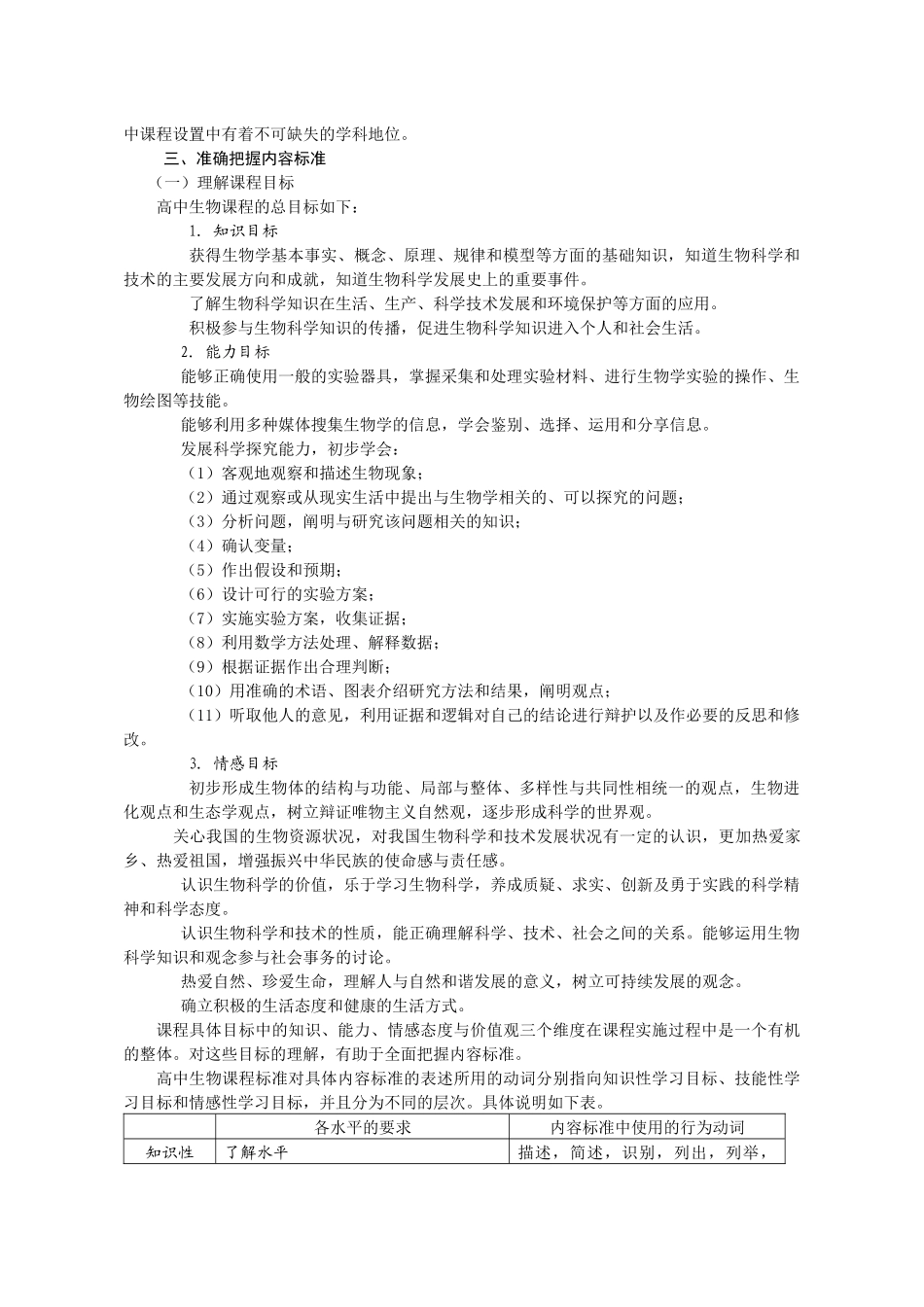 江西省普通高中新课程实验生物学科教学指导意见(试行)_第3页
