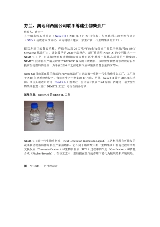 芬兰、奥地利两国公司联手筹建生物柴油厂