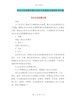 安全文化创建方案与安全文化建设方案倡议书汇编