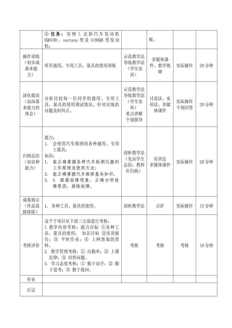 《汽车发动机机械系统检修》一体化教学单元教学设计(82_第2页
