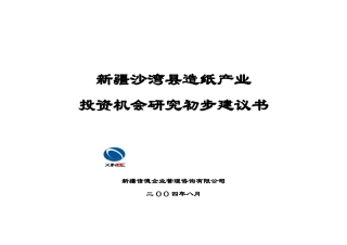 某造纸产业投资机会研究初步建议书