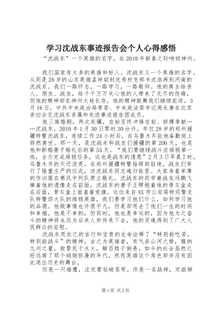 学习沈战东事迹报告会个人心得感悟