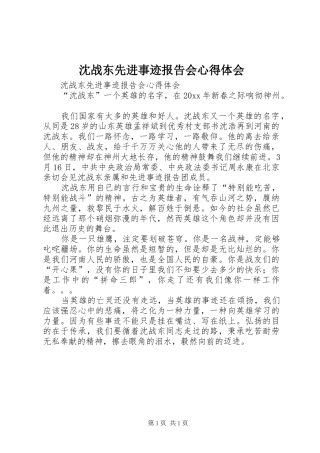 沈战东先进事迹报告会心得体会