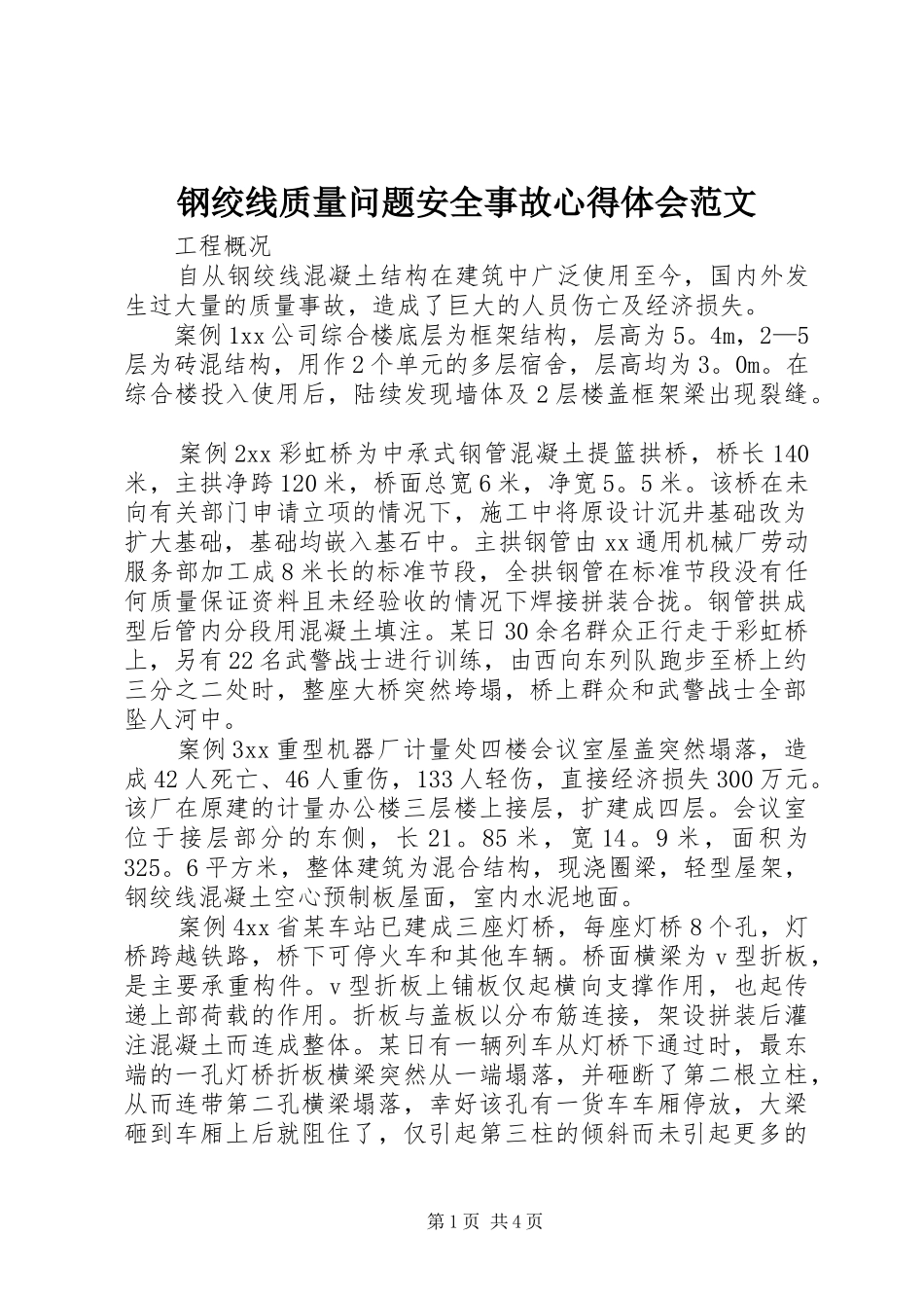 钢绞线质量问题安全事故心得体会范文_第1页