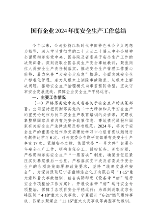 国有企业2024年度安全生产工作总结
