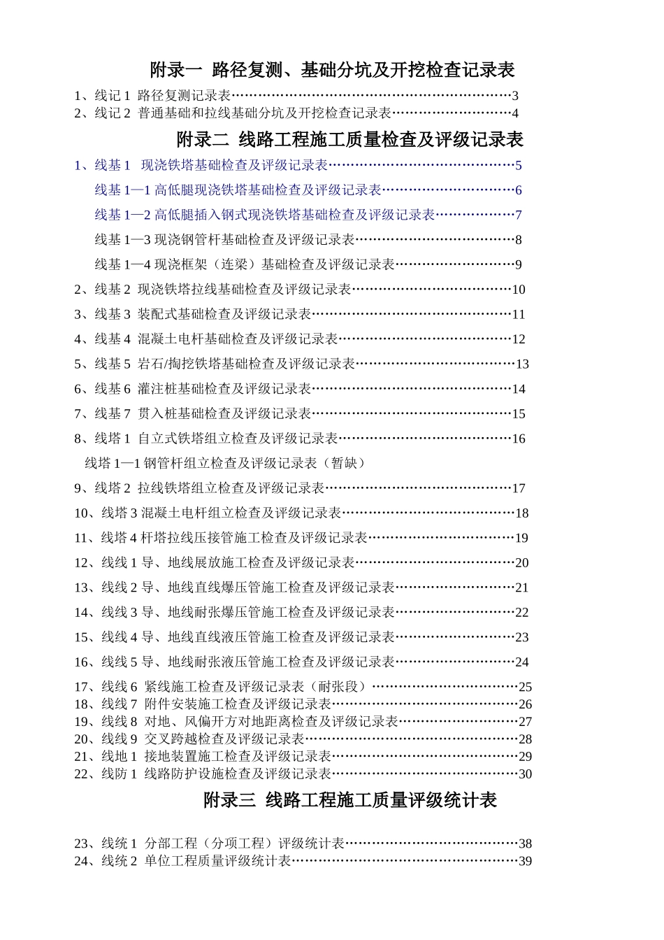 输电线路工程评级记录表(DOC40页)_第1页
