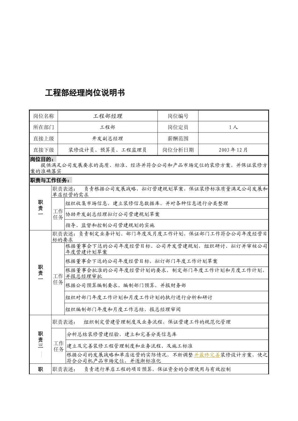 某餐饮企业工程部经理岗位说明书(doc)_第1页