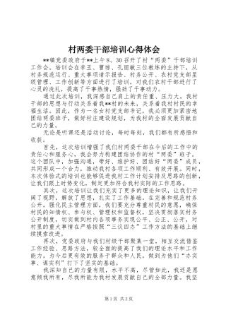 村两委干部培训心得体会