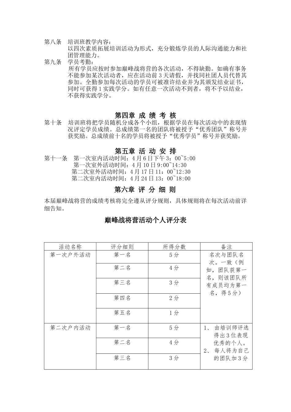 北京中医药大学巅峰战将营活动章程(规章、评分标准、活动安排)_第2页