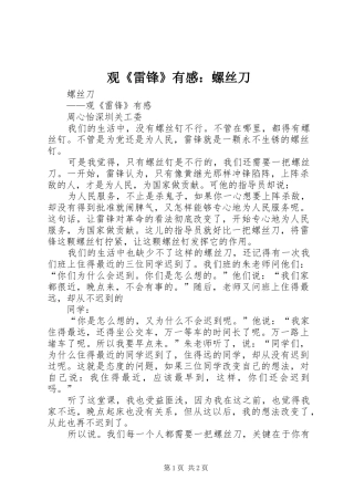 观《雷锋》有感：螺丝刀