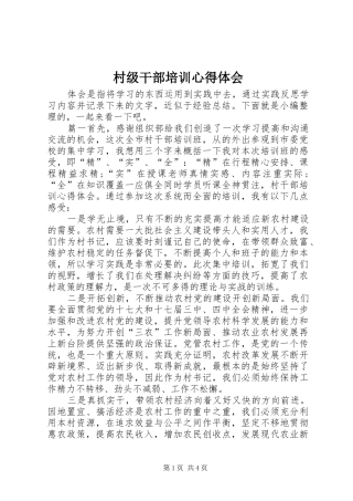 村级干部培训心得体会