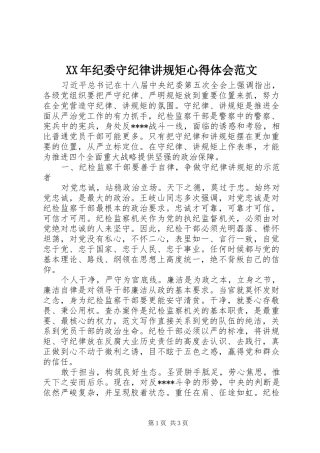 XX年纪委守纪律讲规矩心得体会范文