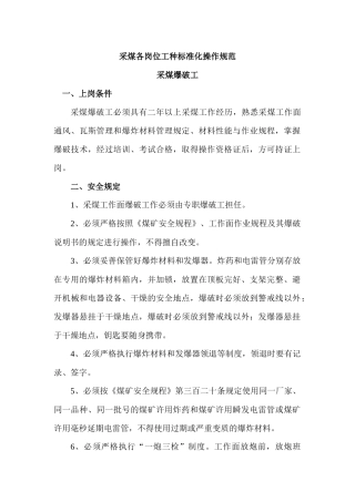 煤矿各岗位工种标准化操作规范