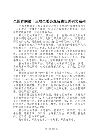 全国青联第十三届全委会观后感优秀例文系列