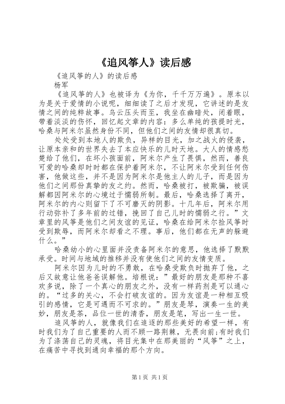 《追风筝人》读后感_第1页