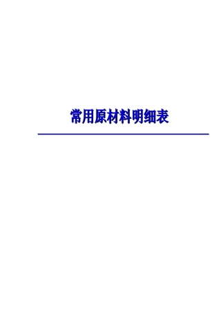 餐饮行业常用原材料明细表
