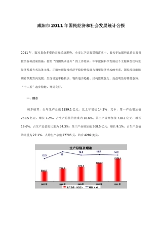 XXXX年咸阳市国民经济和社会发展统计公报