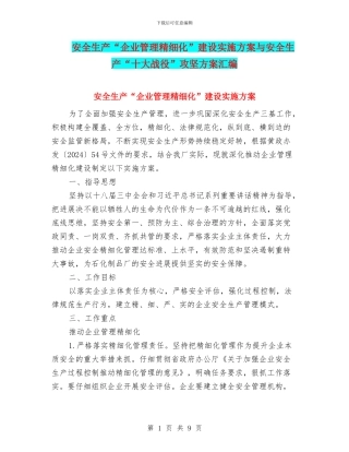 安全生产“企业管理精细化”建设实施方案与安全生产“十大战役”攻坚方案汇编