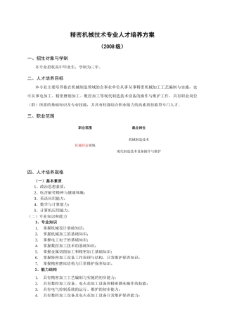 精密机械技术专业人才培养方案