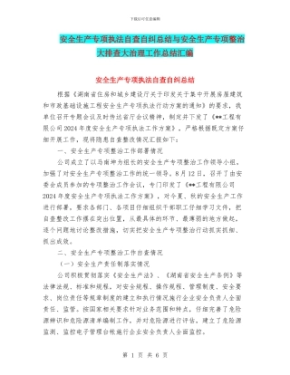 安全生产专项执法自查自纠总结与安全生产专项整治大排查大治理工作总结汇编