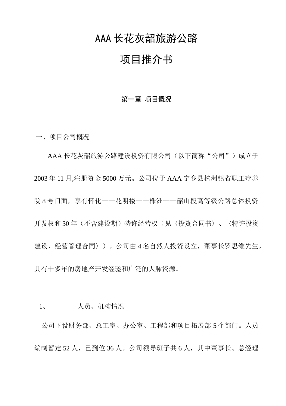 某某旅游公路项目推介书_第1页