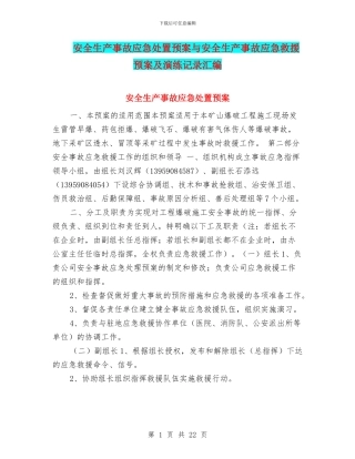 安全生产事故应急处置预案与安全生产事故应急救援预案及演练记录汇编