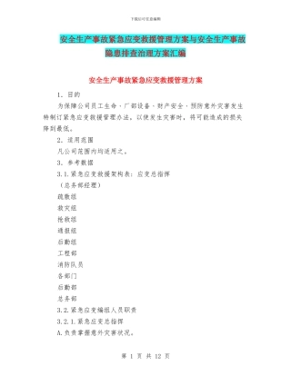 安全生产事故紧急应变救援管理方案与安全生产事故隐患排查治理方案汇编