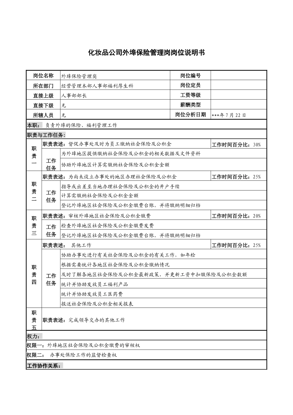 化妆品公司外埠保险管理岗岗位说明书_第1页