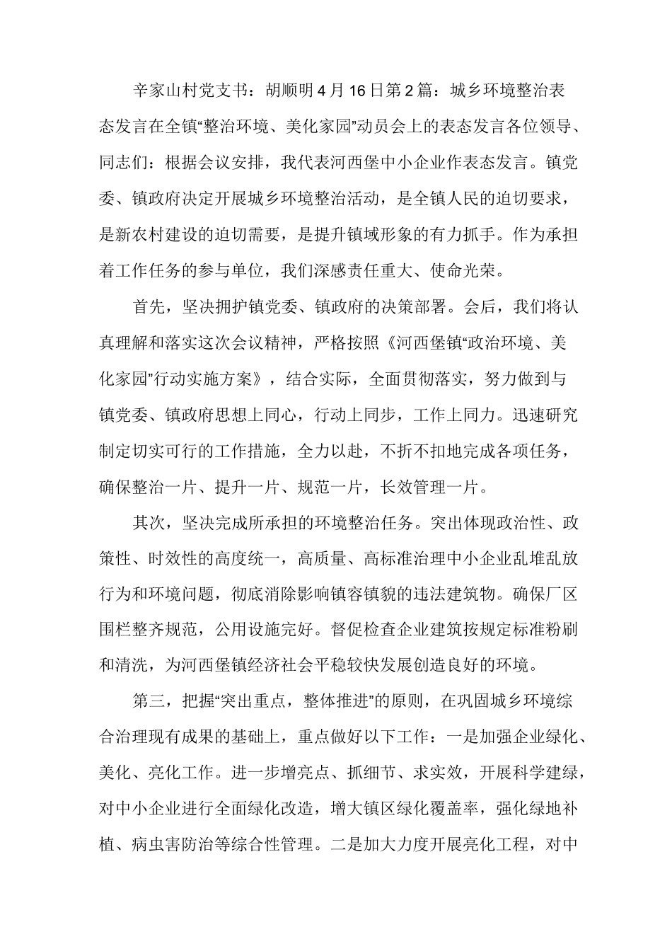 农村环境卫生整治表态发言(多篇)_第3页