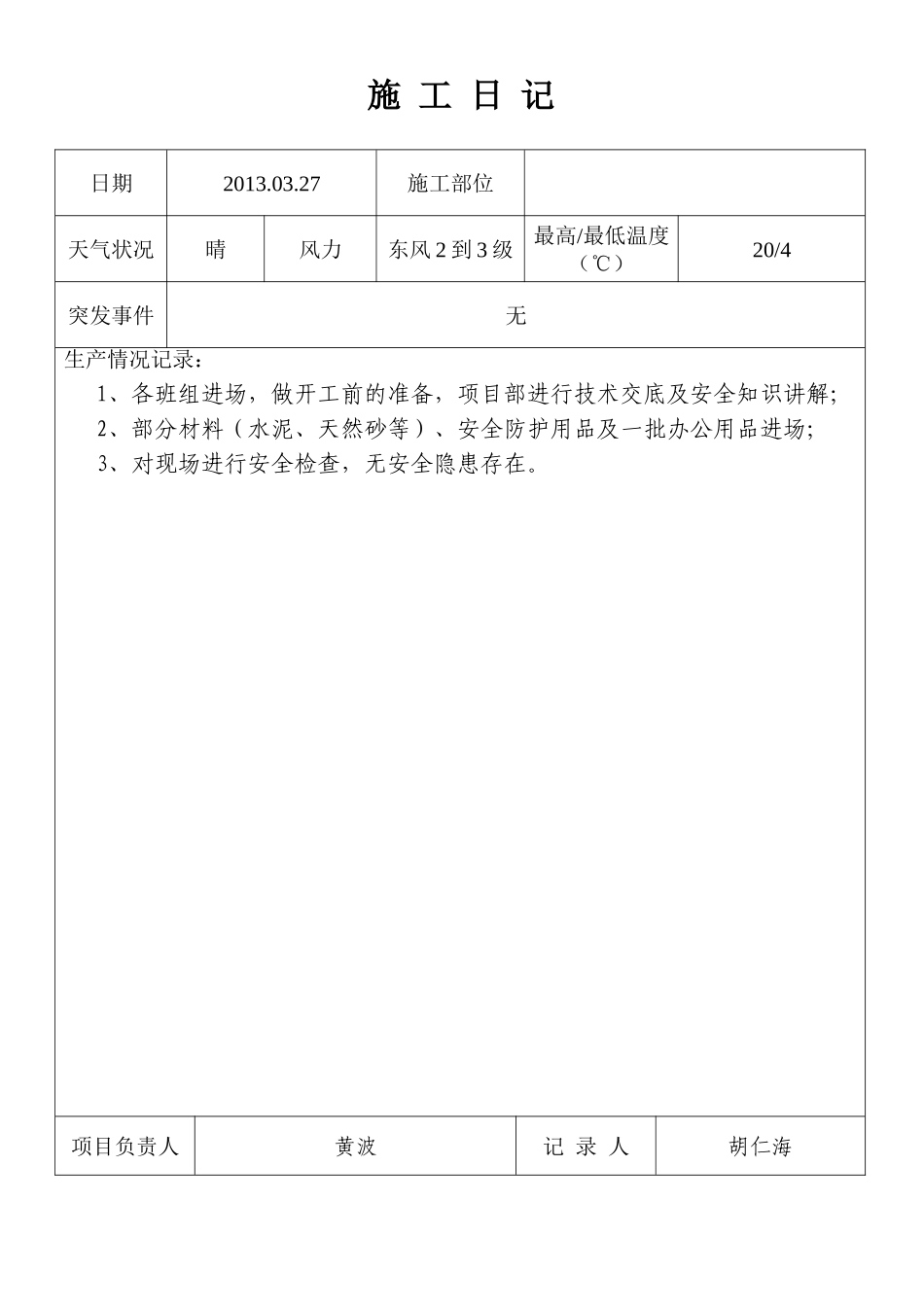 装饰装修施工日记样本(DOC101页)_第1页