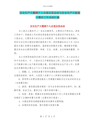 安全生产大整顿个人自查反思总结与安全生产大检查大整治工作总结汇编