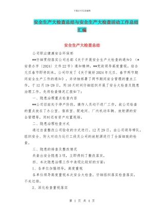 安全生产大检查总结与安全生产大检查活动工作总结汇编