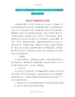 安全生产大检查自查工作总结与安全生产大检查阶段推进计划汇编