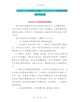 安全生产大检查的总结报告与安全生产大检查阶段推进计划汇编