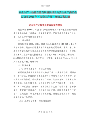 安全生产大检查自查自纠情况报告与安全生产委员会办公室2024年“安全生产月”活动方案汇编