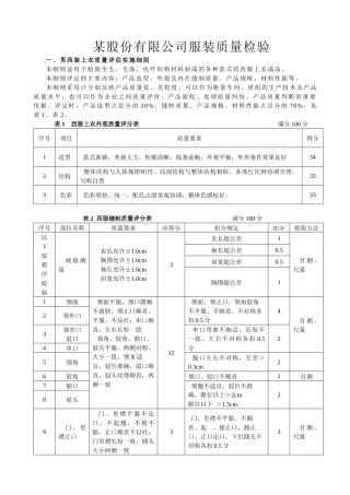 某股份有限公司服装质量检验--西裤质量评估实施细则