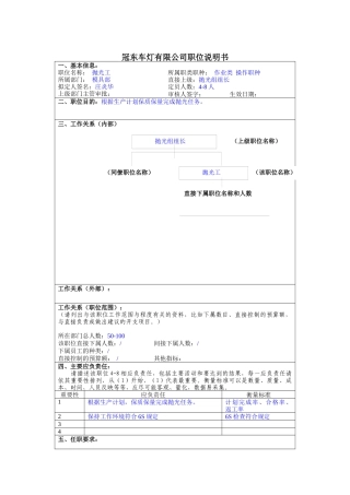 冠东车灯公司模具部抛光工职位说明书