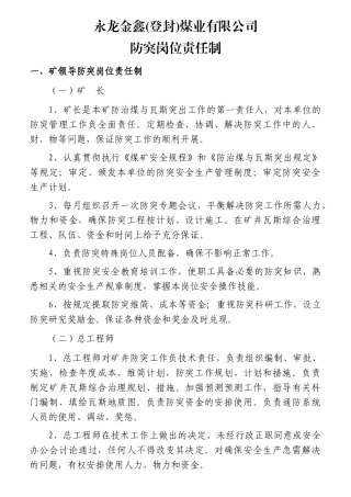 某煤业有限公司防突岗位责任制汇编