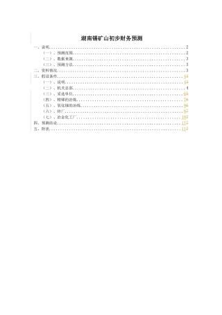 湖南锡矿山初步财务预测 040817